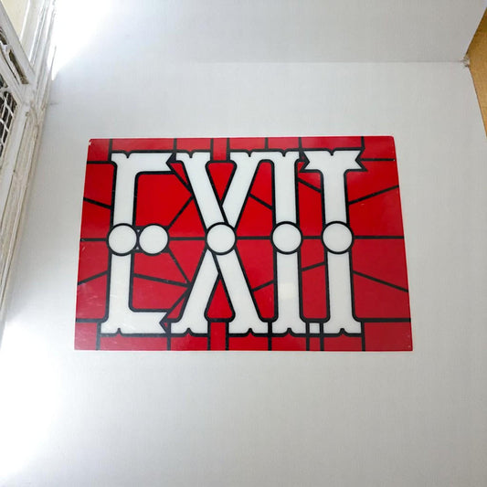1970s Vintage Faux Stained Glass EXIT Sign Fiberglass Restaurant Pizza Decor Mancave Garage Sign Lightbox Front