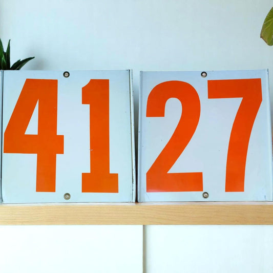 Vintage 1960s Gulf Gas Price Tin Sign Double-Sided Number 41 & 27 Original Petroliana Americana Sign