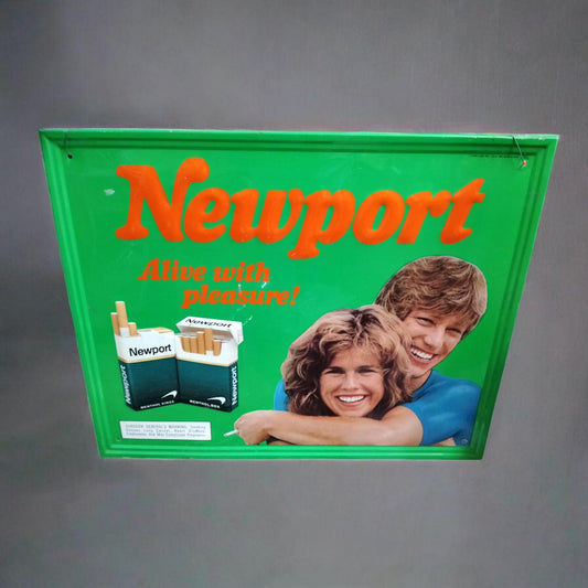 Vintage Newport Advertising Sign - 1987 Lorillard Tobacco Metal Promo - Embossed Vintage Wall Decor