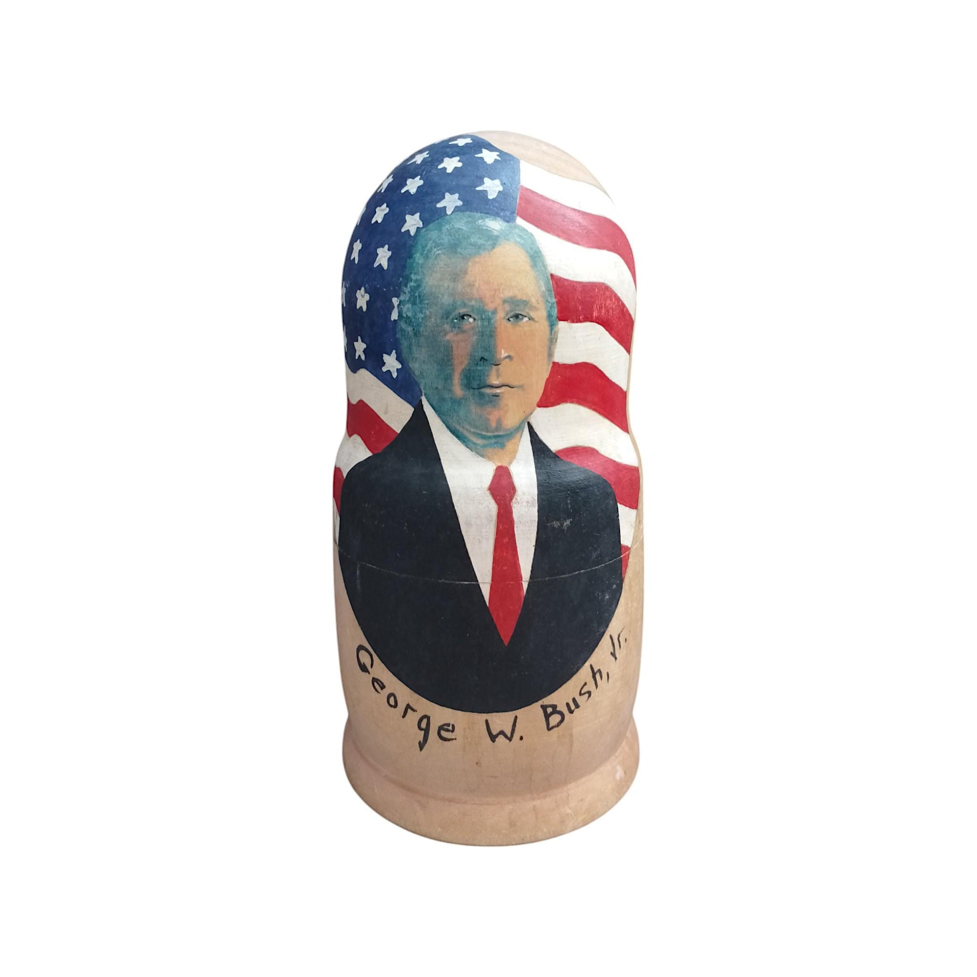 Wooden Hand Painted Nesting Dolls Set of US Presidents George W Bush Bill Clinton George HW Bush Ronald Reagan Jimmy Carter Vintage American