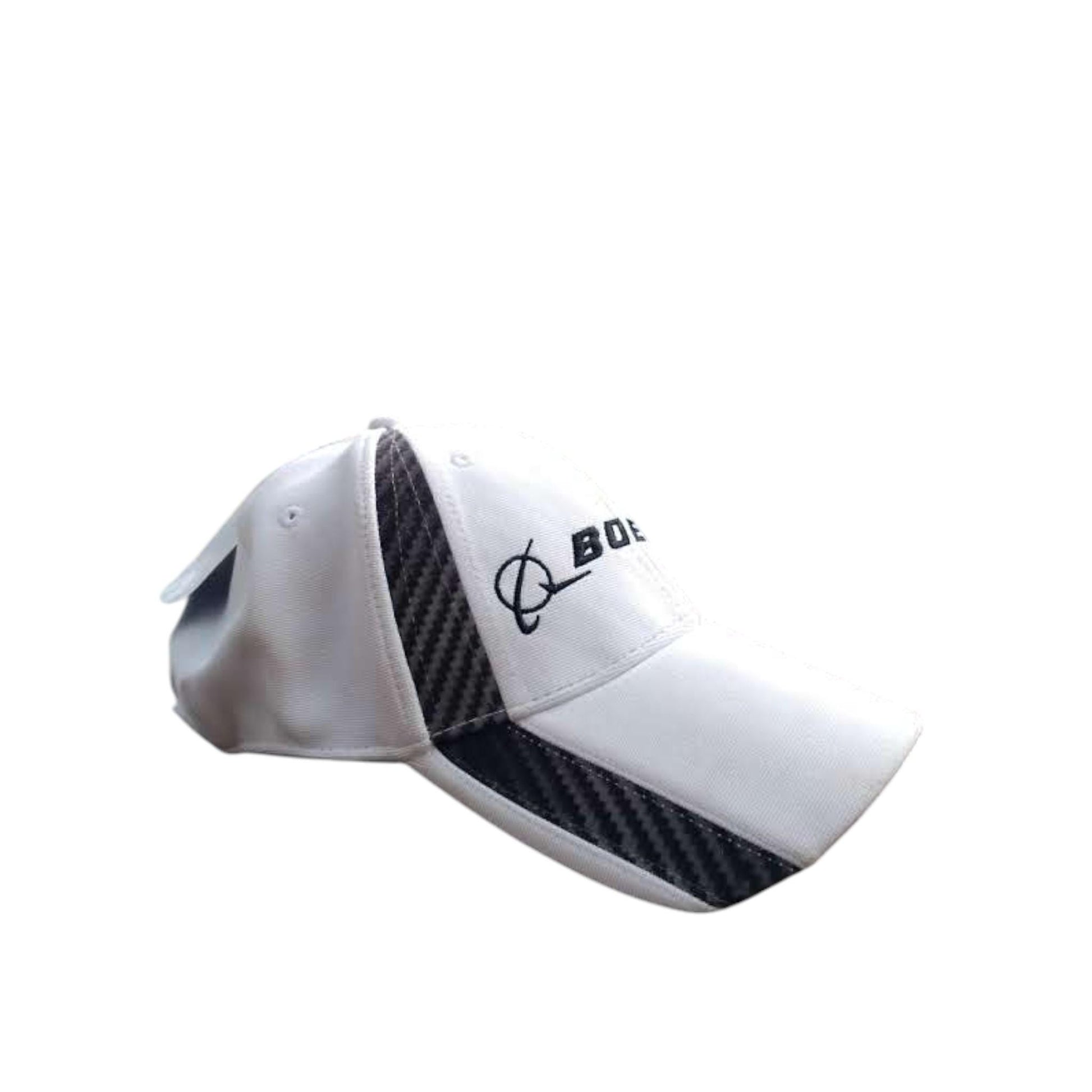 Vintage Boeing Official Merchandise Cap White Black Carbon Fiber Panels NOS Aviation