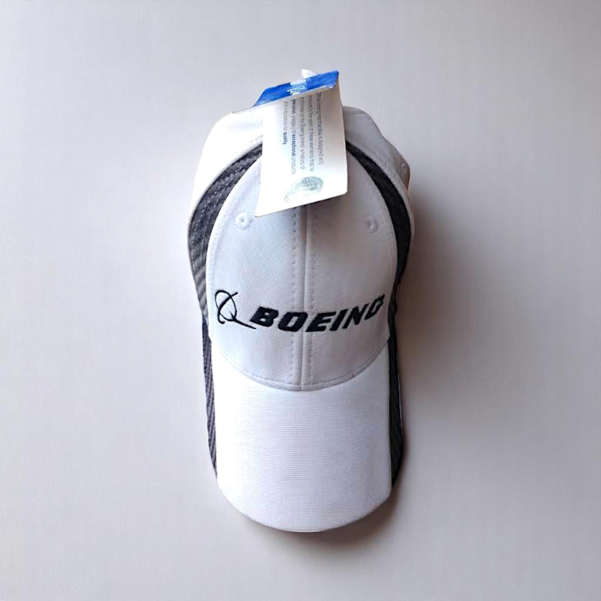 Vintage Boeing Official Merchandise Cap White Black Carbon Fiber Panels NOS Aviation