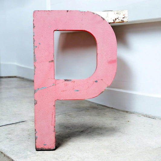 Large Vintage Industrial Metal Letter P Red Steel Sign from Old Fire Station – Rustic Loft Wall Decor – Polish Communist Era