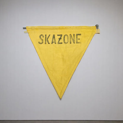 Set of 10 Vintage SKAŻONE Cold War Era Flags – Yellow Triangle Warning Banners – Industrial Contaminated Signs Military or Medical Props