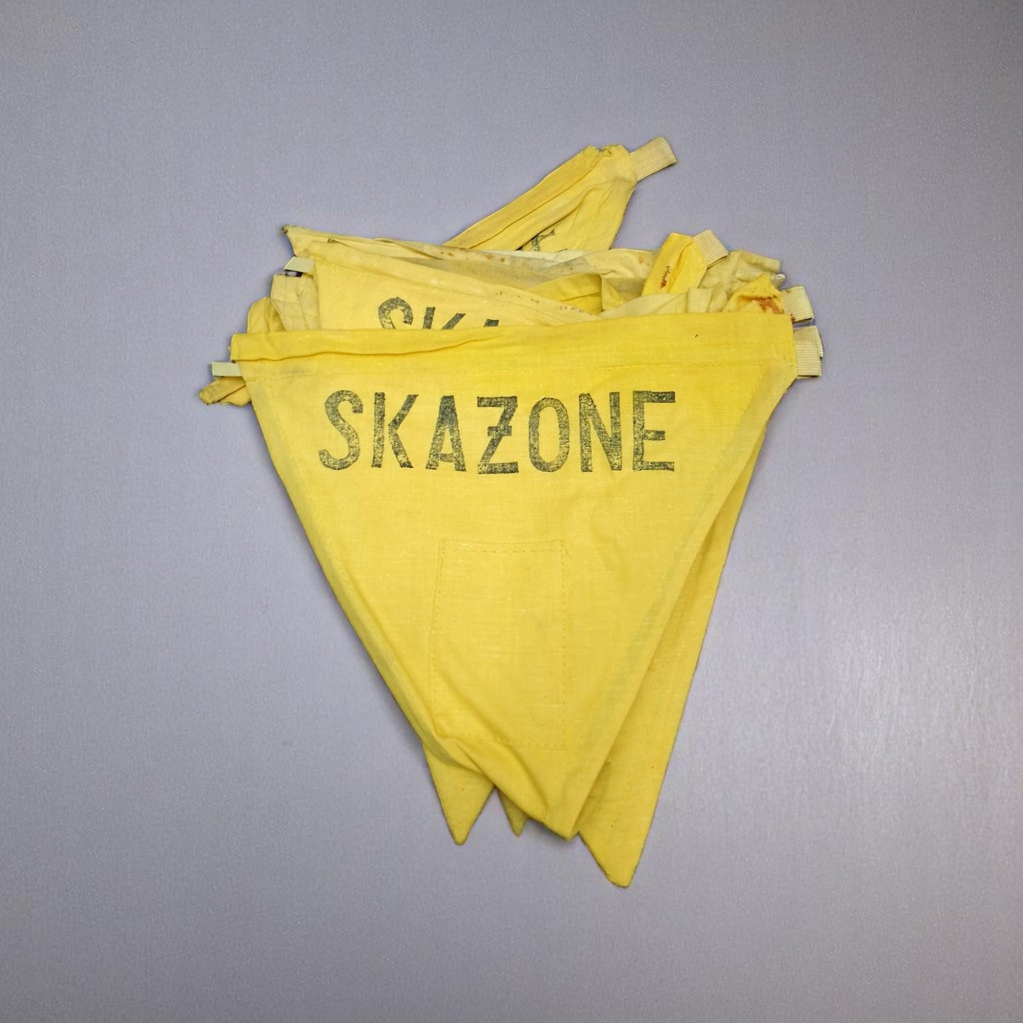 Set of 10 Vintage SKAŻONE Cold War Era Flags – Yellow Triangle Warning Banners – Industrial Contaminated Signs Military or Medical Props
