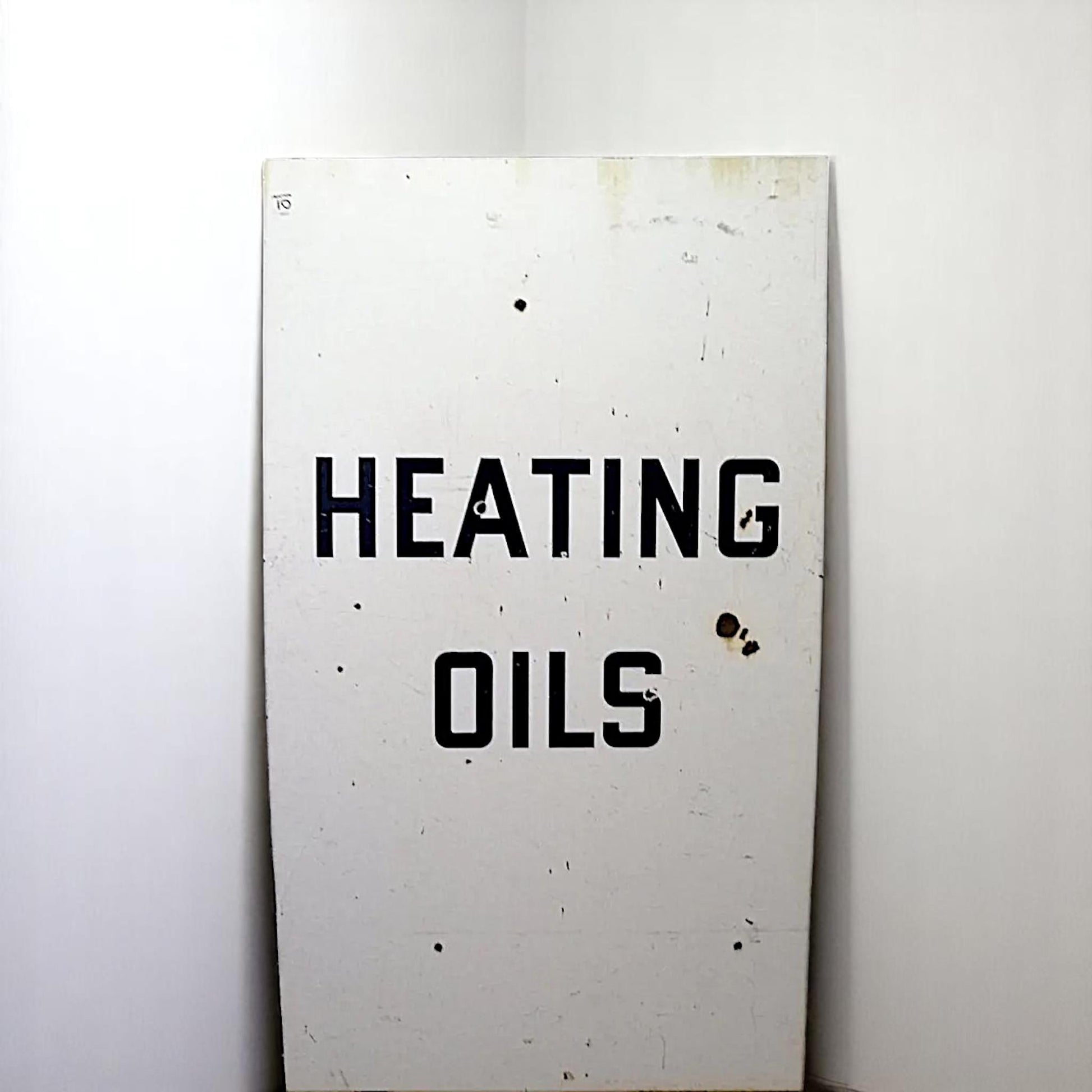 Original Vintage Porcelain Heating Oils Sign Large 1940s-1950s Industrial Fuel Depot & Gas Station Americana Enamel Sign USA Garage Man Cave