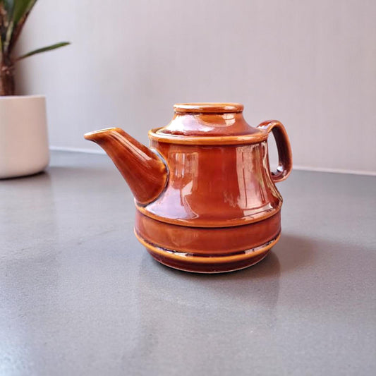 Vintage Polish Stoneware Teapot | Brown Glazed Ceramic | Made in Poland | 1970s-1980s | Mid-Century Rustic Kitchen Decor