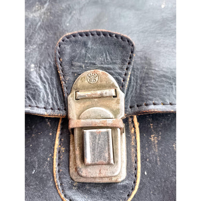 Vintage Black Genuine Leather Shoulder Bag 1970 Central Europe