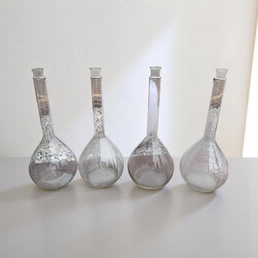 Set of 4 Vintage Large Laboratory Flasks Glass Bottles 1970s NOS Industrial Medical Chemistry Decoration Industrial Apothecary Lab Decor