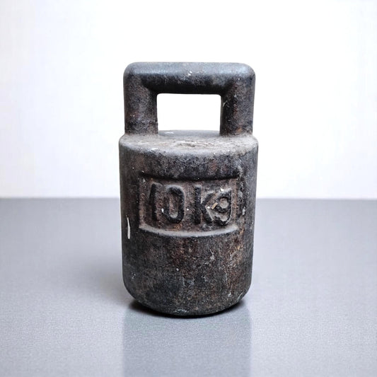 Vintage 10kg Cast Iron Weight with Handle Industrial Calibration Standard Antique Metric Counterweight Industrial Decor