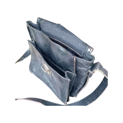 Vintage Black Genuine Leather Shoulder Bag 1970 Central Europe
