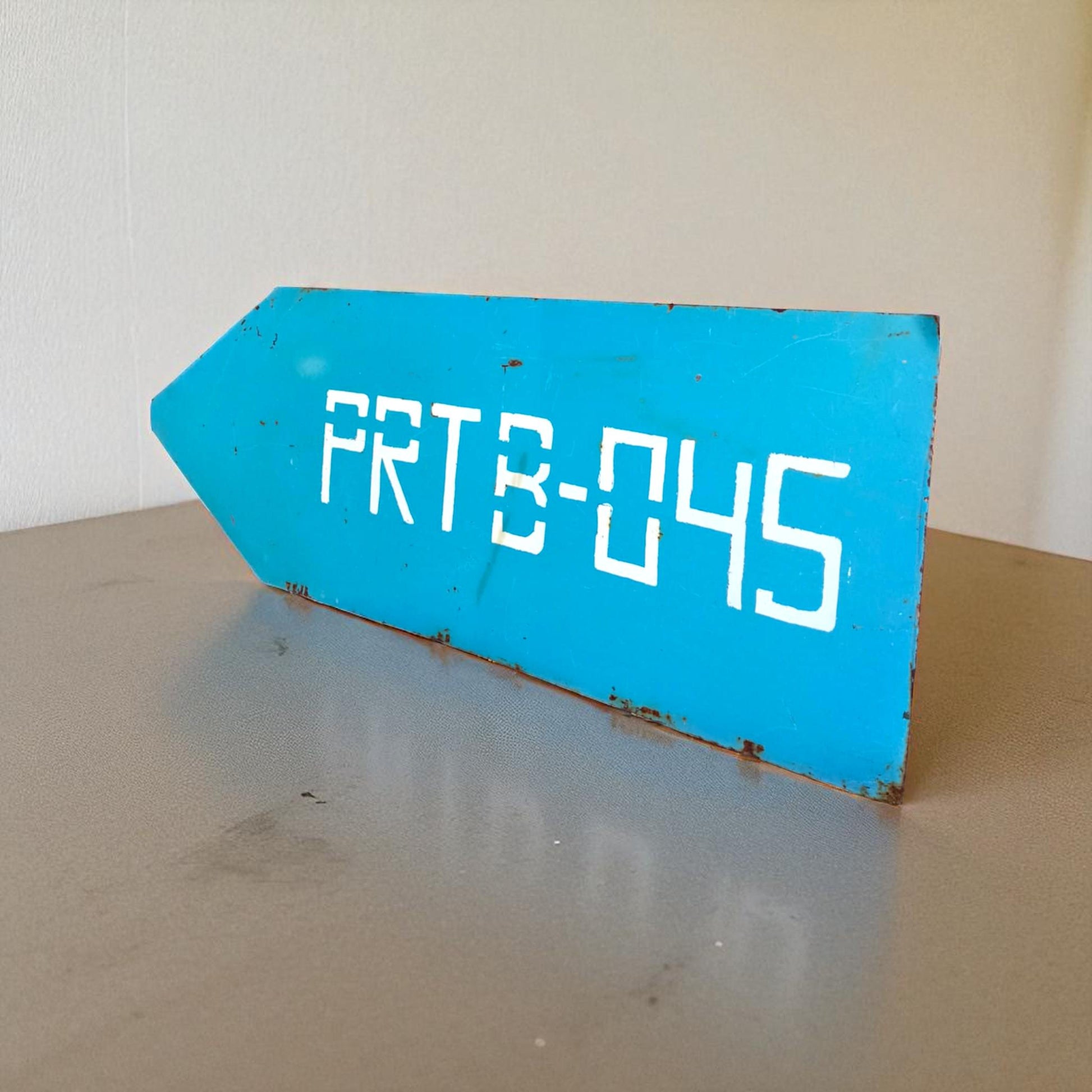Vintage Industrial Directional Arrow Sign - Cold War Era Military Original Sign - PRTB-045 Blue Steel Arrow