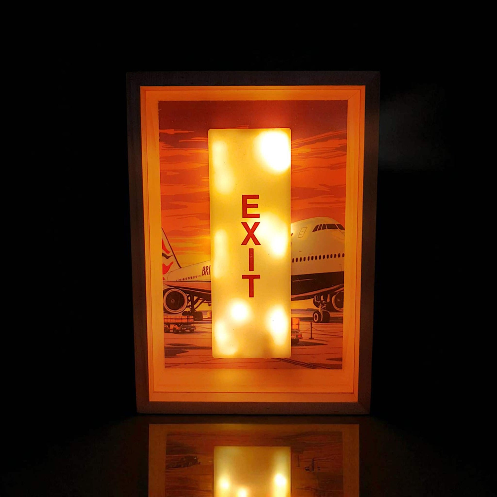 Boeing 747 Authentic EXIT Sign - British Airways | LED Light Shadow Box | Aviation Aircraft Lamp Sign Vintage Industrial Decor
