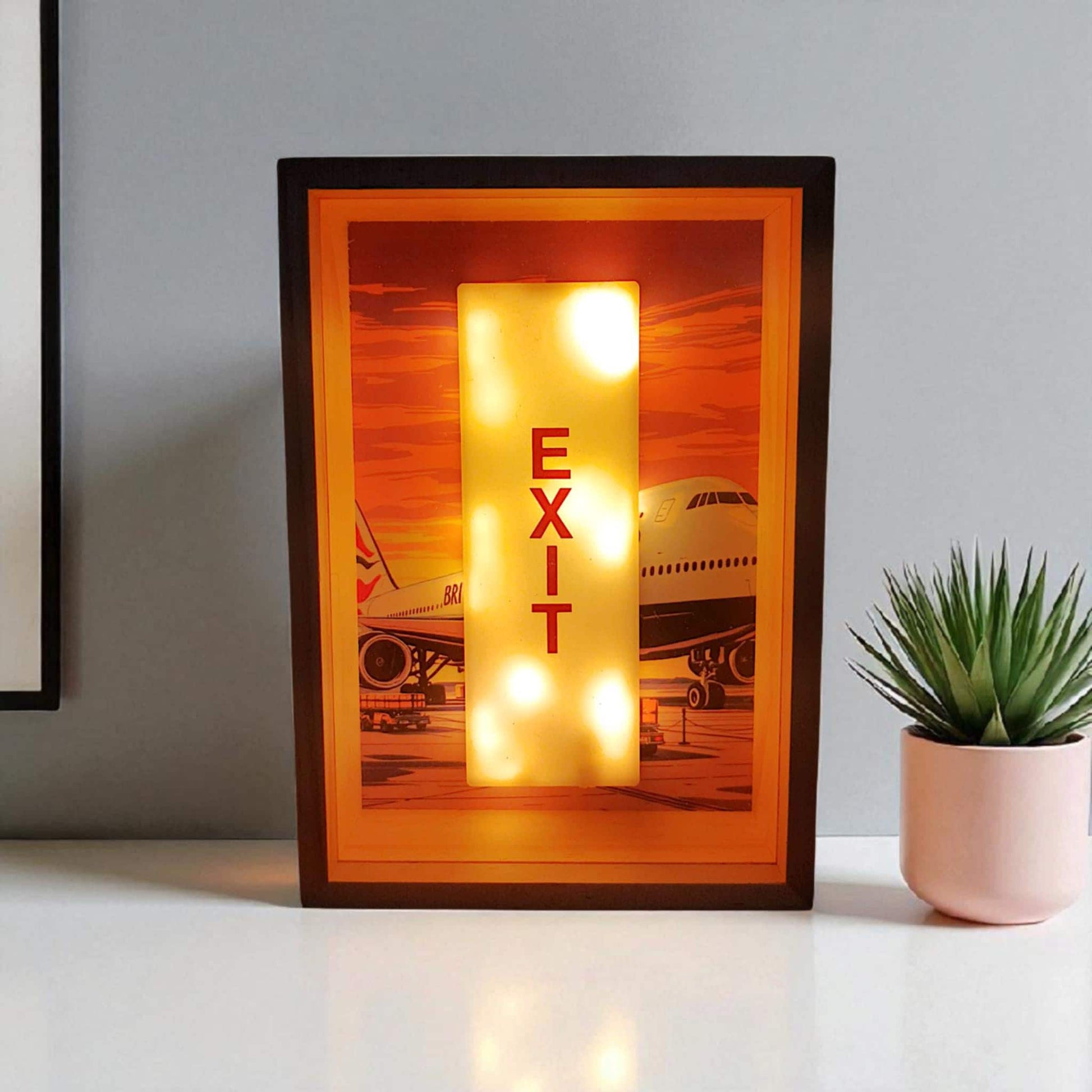 Boeing 747 Authentic EXIT Sign - British Airways | LED Light Shadow Box | Aviation Aircraft Lamp Sign Vintage Industrial Decor