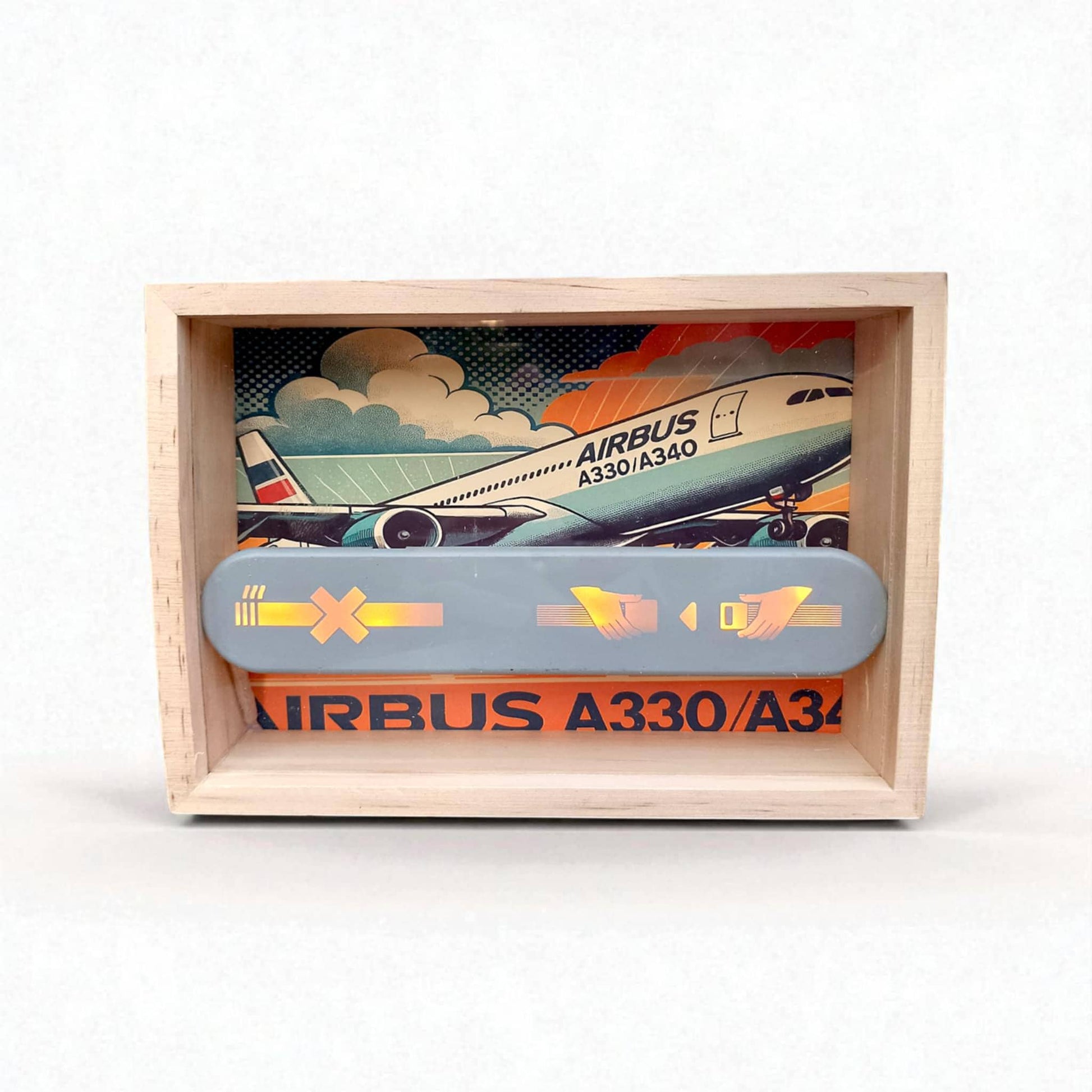 Airbus A330/A340 Original No Smoking Fasten Seat Belt Sign LED Lamp Aviation Collectible in Wooden Frame Box