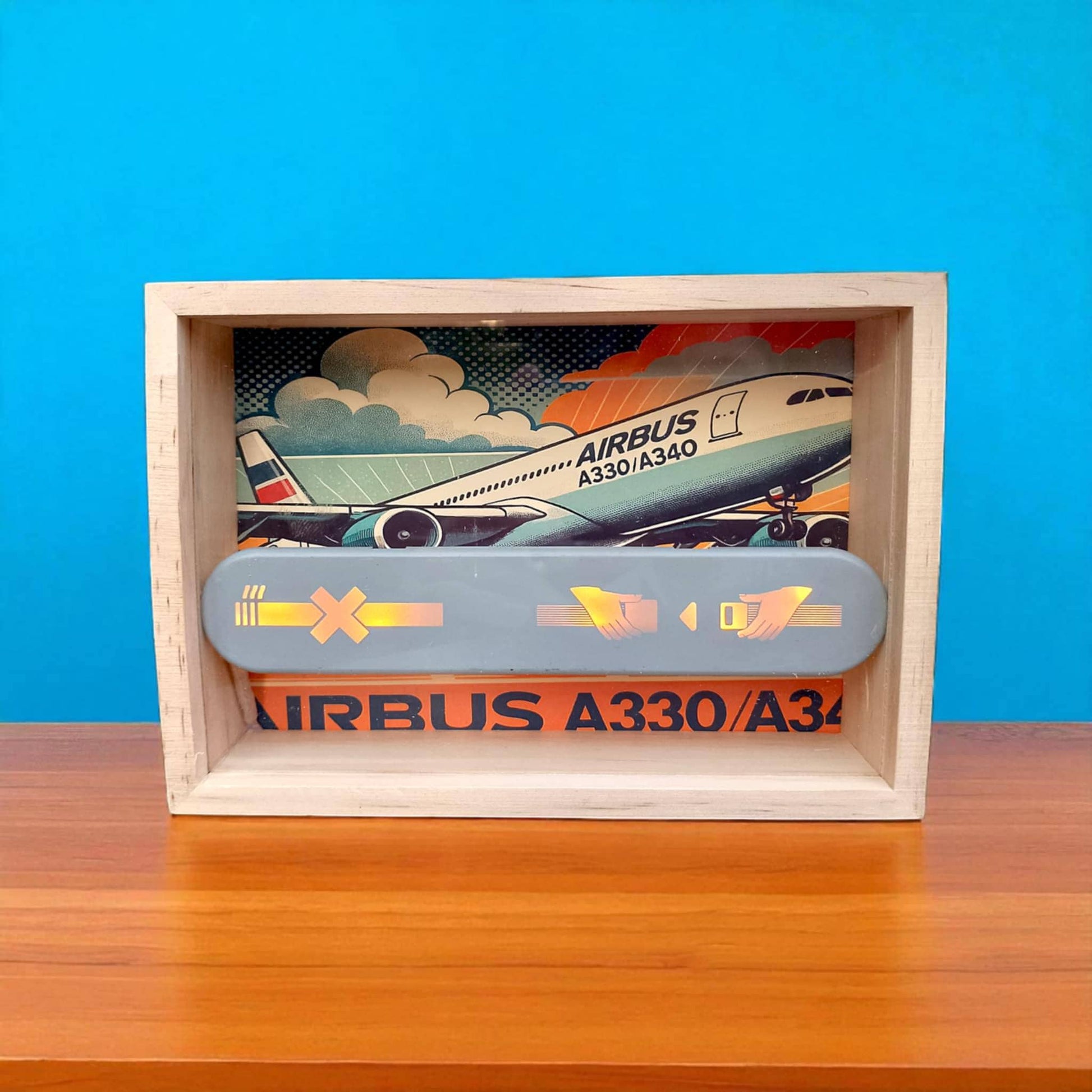 Airbus A330/A340 Original No Smoking Fasten Seat Belt Sign LED Lamp Aviation Collectible in Wooden Frame Box