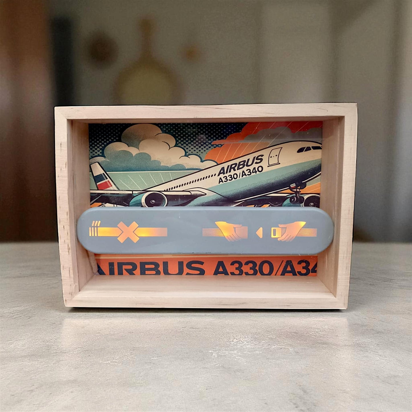 Airbus A330/A340 Original No Smoking Fasten Seat Belt Sign LED Lamp Aviation Collectible in Wooden Frame Box