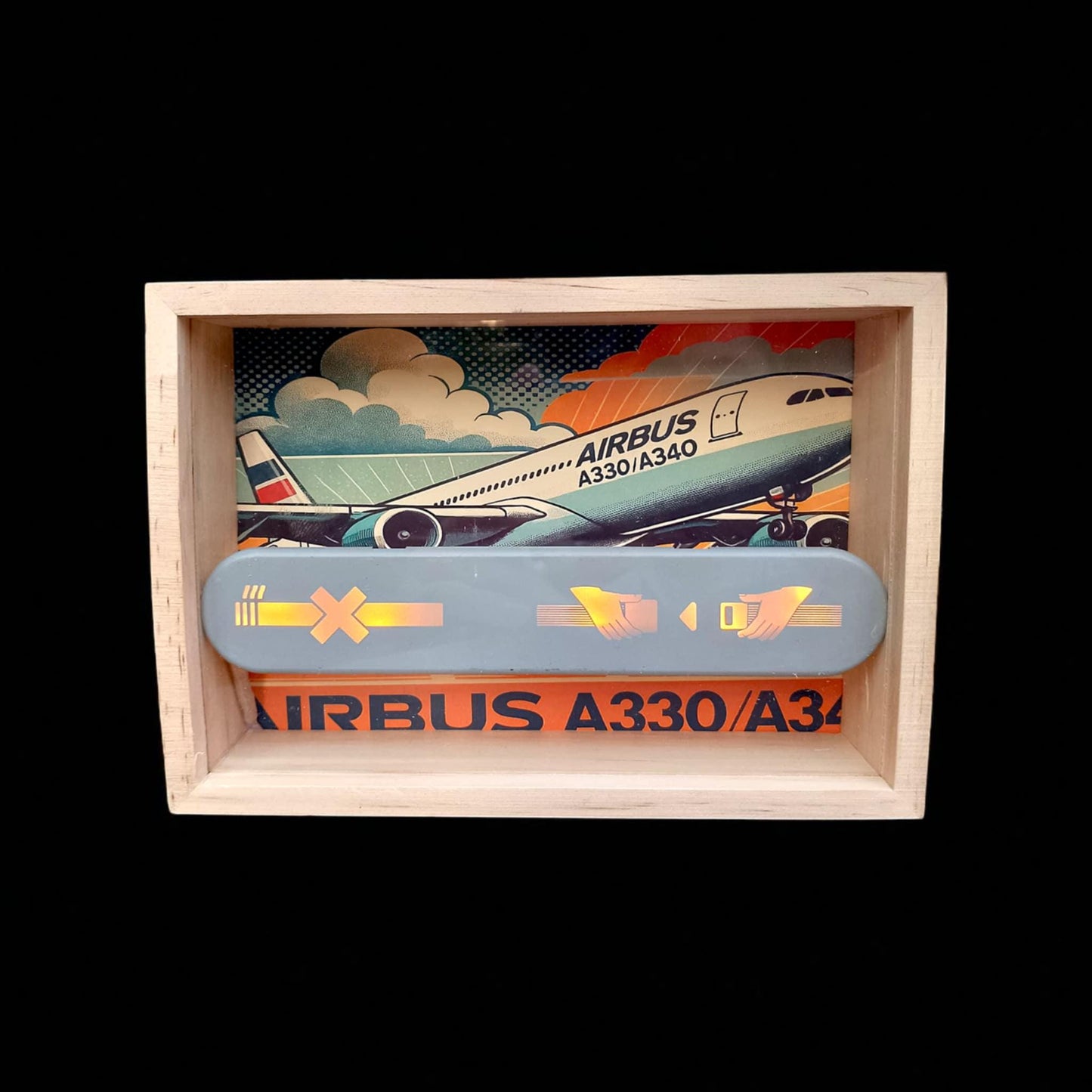 Airbus A330/A340 Original No Smoking Fasten Seat Belt Sign LED Lamp Aviation Collectible in Wooden Frame Box