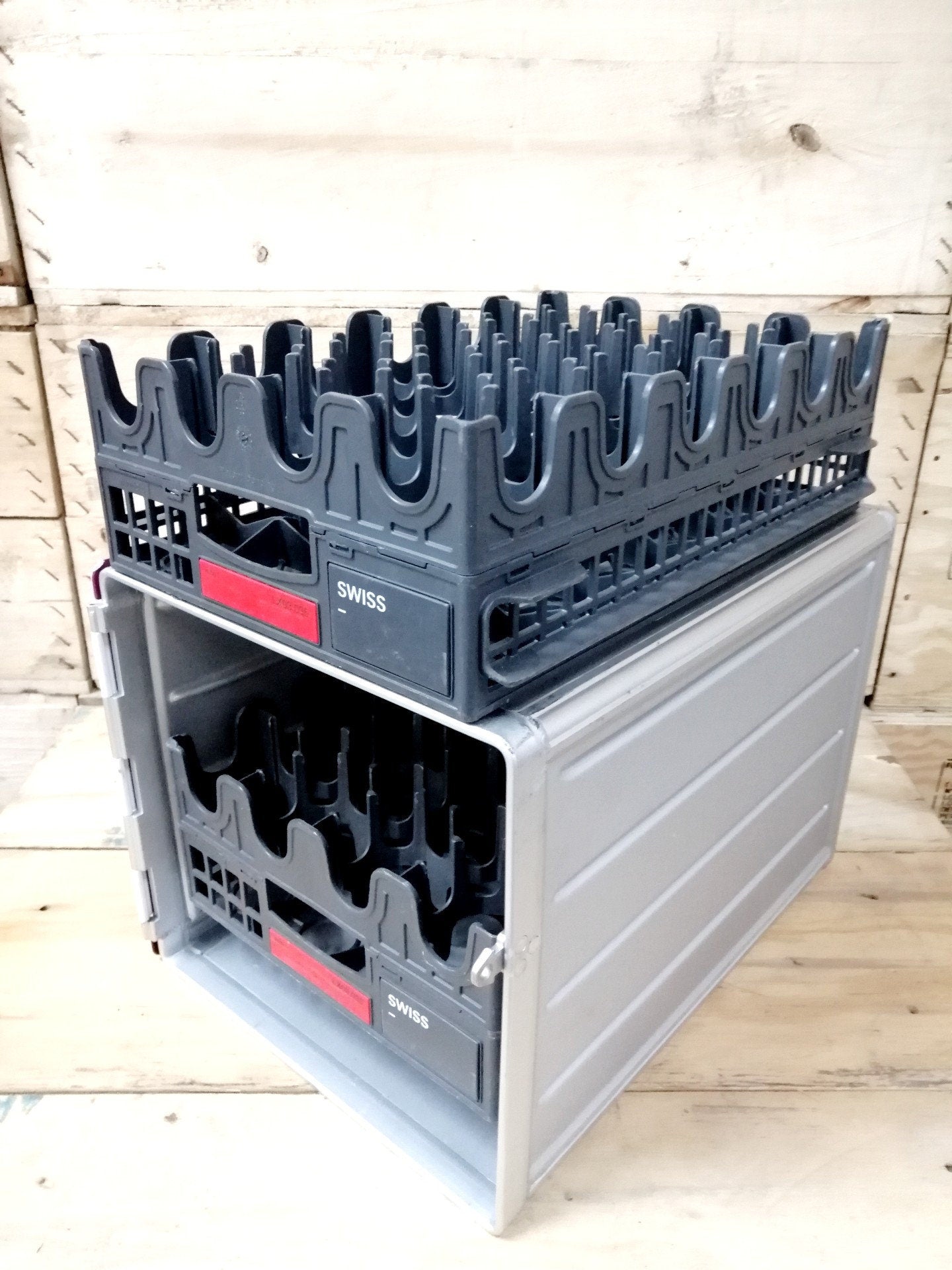 Original SWISS Airlines Drawer & Rack for Glass, Cans, Bottles - Airline KSSU Trolleys, Airlane Containers, Airplane KSSU / Atlas Containers