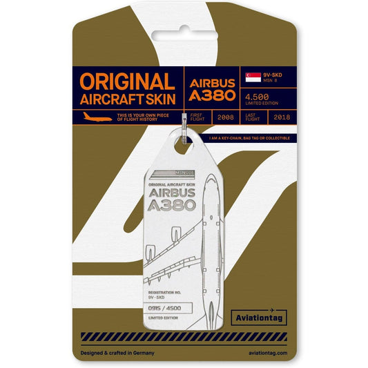 LAST ONE Singapore Airlines, Airbus A380 – 9V-SKD - Original Aircraft Skin Tag, Keychain, Luggage Tag, Collector's Aviation Tag One of Kind