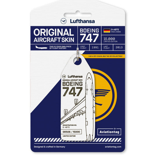 Lufthansa - Boeing 747 – D-ABTE - Original Aircraft Skin Tag, Keychain, Luggage Tag, Collector's Aviation Tag - One of Kind