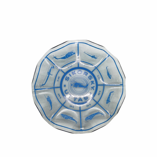 Sikorsky Aircraft Vintage Glass Ashtray Plate - Sikorsky Uttas - 1960s - Aviation Collectible
