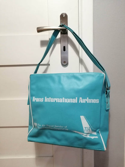 Vintage Trans International Airlines 1960s Flight Bag Carry On Bag - TIA Shoulder Bag