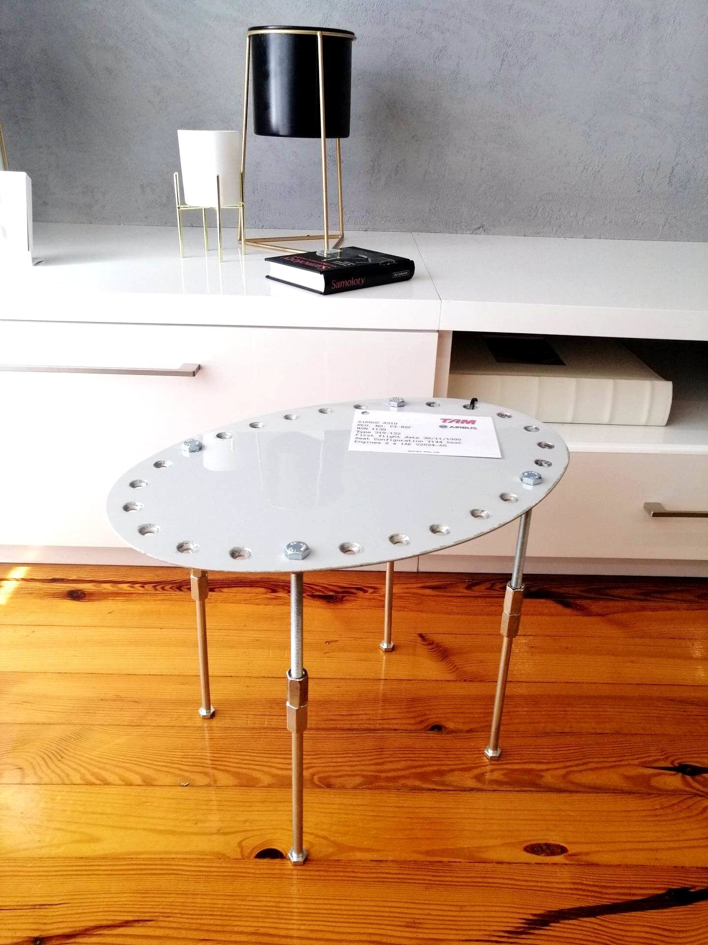 Airbus Side Table, Aircraft Coffee Table Made of Airbus A319 Fuel Tank Door Panel