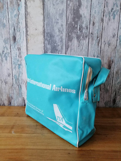 Vintage Trans International Airlines 1960s Flight Bag Carry On Bag - TIA Shoulder Bag