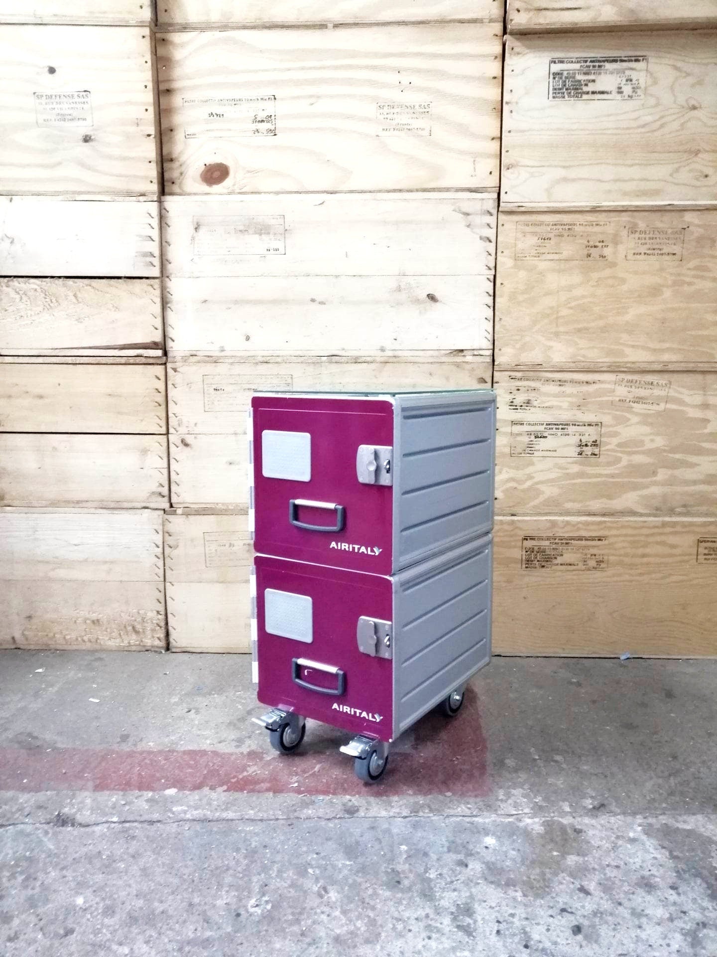 Aircraft Cabinet, Aviaton Storage Cart, Side Table Made of Original Airline Galley Boxes Air Italy, Handmade
