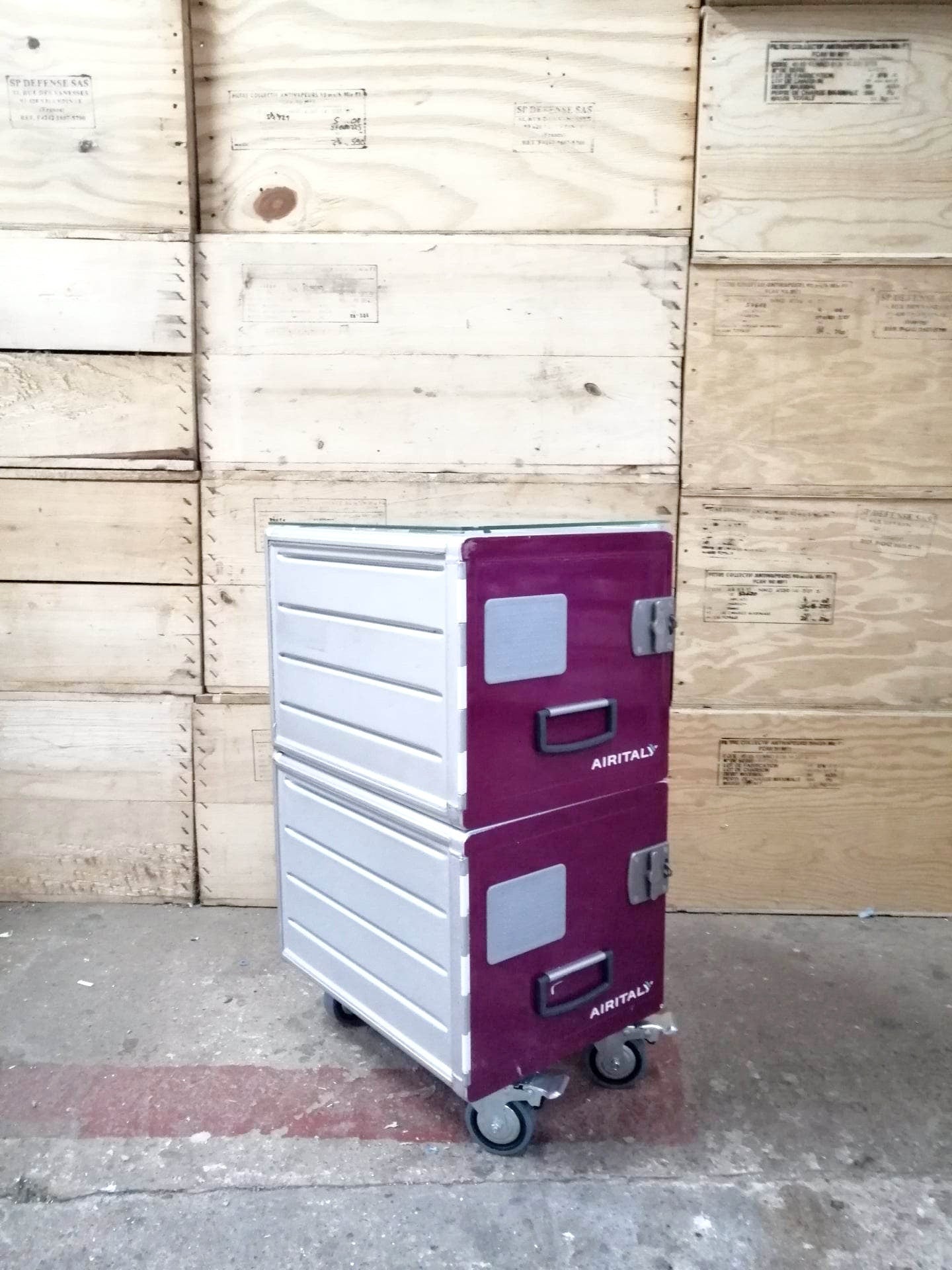 Aircraft Cabinet, Aviaton Storage Cart, Side Table Made of Original Airline Galley Boxes Air Italy, Handmade