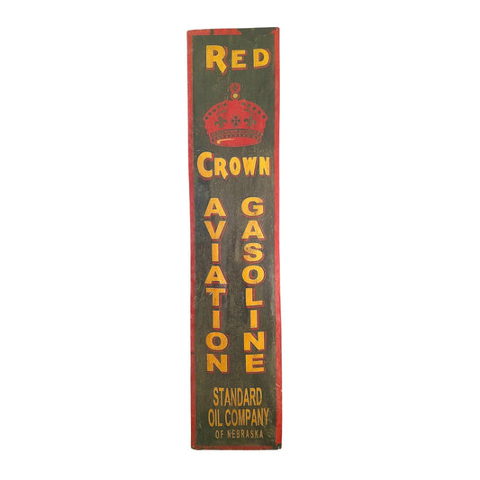 Red Crown Aviation Gasoline | Original Large Advertising Sign 1970' | Red Crown Mini-Museum Indiana | Standard Oil Company