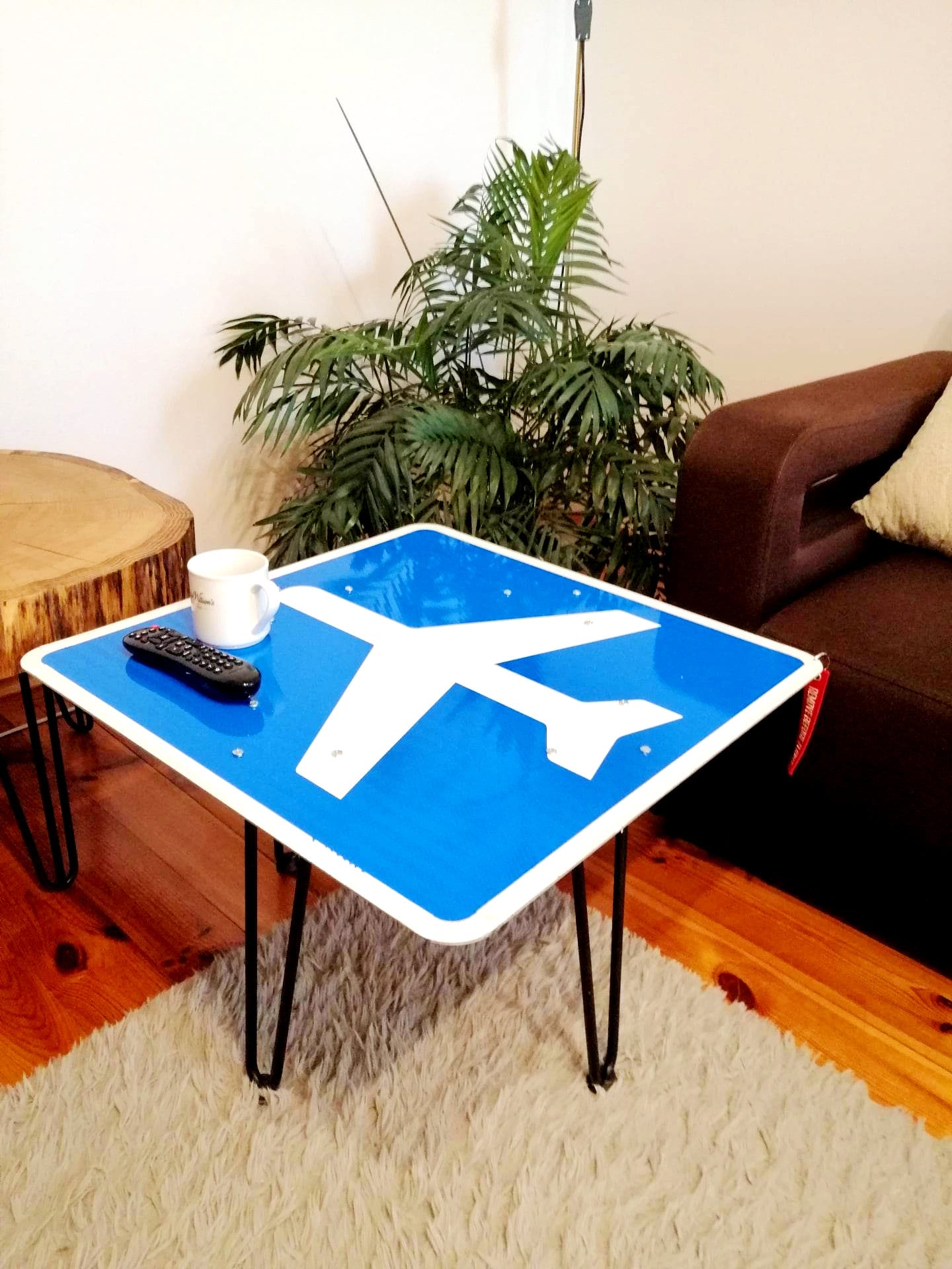 Authentic Airport Texas Highway Sign Upcycled to Table, Aviation Side Table