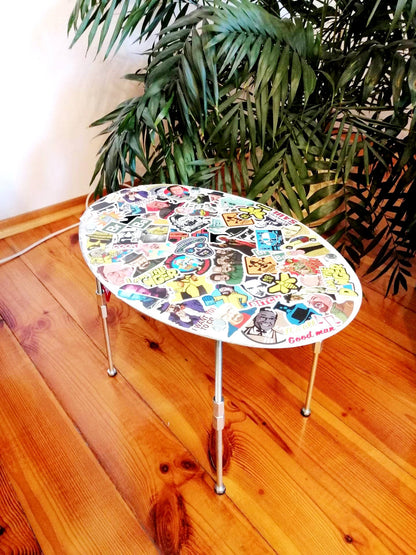 Aircraft Side Table Upcycled from Airbus A319 Fuel Tank Door Panel | Breaking Bad Movie Graphics